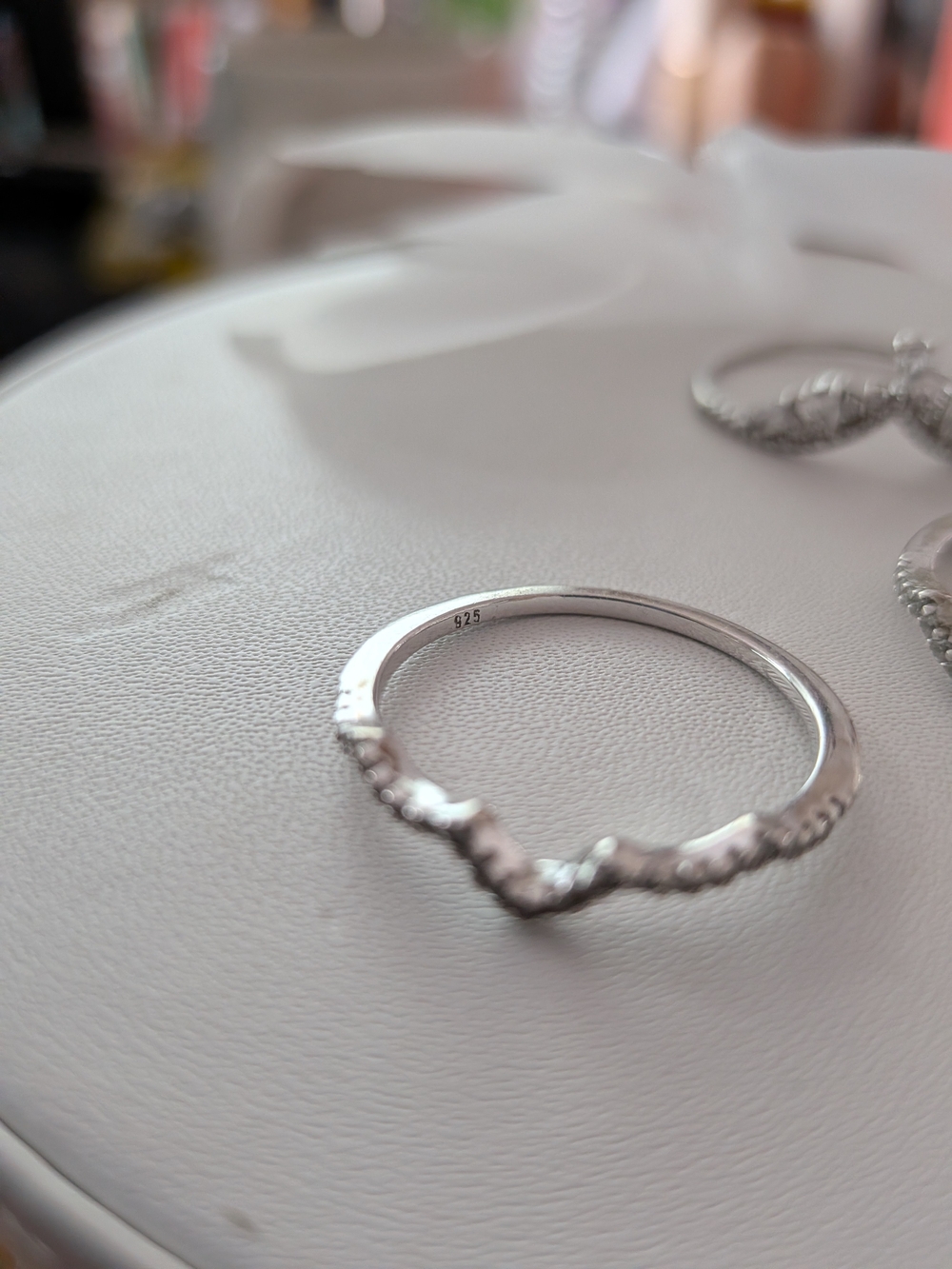 Sterling Silver Chevron .925 Pave Stackable Rings - 3 Rings - Picture 4 of 8